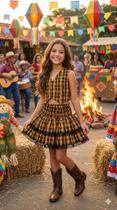 Conjunto Junino Miss Cherry Melissa Xadrez Amarelo - Vestido e Acessórios Conjunto Junino Miss Cherry Melissa Xadrez Amarelo - Vestido e Acessórios