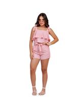 Conjunto juvenil adolescente feminino blusa de babado e short com bolso roupas menina verão.