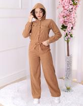 Conjunto Juvenil Feminino Inverno Calça e Jaqueta Com Capuz