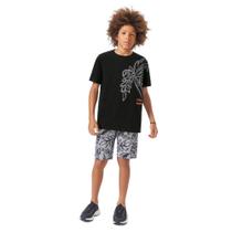 Conjunto Juvenil Lemon Camiseta Algodão Bermuda Moletom Leve Preto