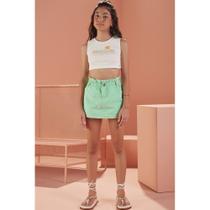 Conjunto Juvenil Lilimoon Cropped em Canelado Shorts-Saia Sarja Off White/Verde