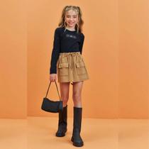 Conjunto Juvenil Menina Blusa Canelado e Shorts Saia Molevisco Preto - Lilimoon