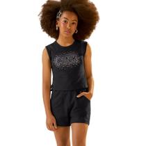 Conjunto Juvenil Menina Pink Soda Regata Cropped Cotton Shorts Moletom Leve