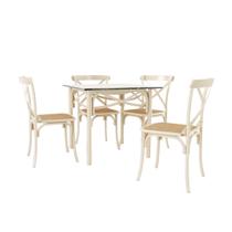 Conjunto Katrina Off White 4 Cadeiras Tampo de Madeira Quadrado 90 Cm New Green