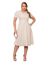 Conjunto Kauly Vestido Lady Like Linho Poá Camisa Voil Cru