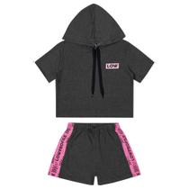 Conjunto Kely Kety Blusa Manga Curta Com Capuz + Short Juvenil