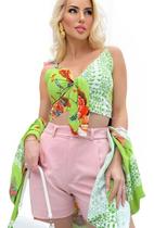 Conjunto Kimono E Cropped Bojo Estampado Viscose Lastex