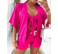 Conjunto Kimono E Short Feminino Estampa Florais De Festa luxo