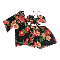 Conjunto Kimono Feminino 3 Peças Plus Size Shorts Moda Praia Dia a Dia