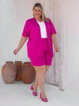 Conjunto Kimono Plus Size Com Bermuda De Malha Moda Verão