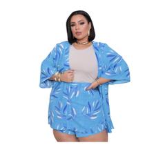 Conjunto Kimono Shorts Saia Estampado Plus Size 2 Geração G1,G2,G3 e G4