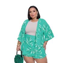 Conjunto Kimono Shorts Saia Estampado Plus Size 2 Geração G1,G2,G3 e G4