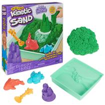 Conjunto Kinetic Sand 500g Verde com 4 Moldes e Caixa de Armazenamento - Para Crianças a partir de 3 Anos