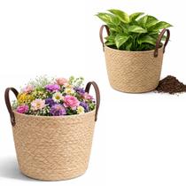 Conjunto Kit 2 Cesto M G Com Alça Fibra Natural Branco Casa