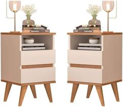 Conjunto Kit 2 Mesa De Cabeceira Retro Quarto Cama Pop Off White