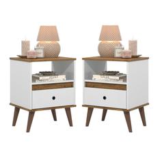 Conjunto Kit 2 Mesa de cabeceira Retro Quarto Cama Ted Branco