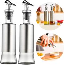 Conjunto Kit 2 ou 3 Galheteiro Dosificador Porta Azeite Dispenser PROFISSIONAL Em Aço Inoxidável Com Bico Dosador Garrafa De Vidro 300 ml