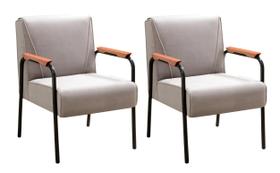 Conjunto Kit 2 Poltronas Jade Cadeira Decorativa Moderna Braço Metal - Bella Decor Estofados