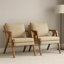 Conjunto Kit 2 Poltronas Mona Estofado Em Linho Decorativa Moderno Pés De Madeira Maciça Sala Estar Quarto Recepção Conjunto Kit 2 Poltronas Mona Estofado Em Linho Decorativa Moderno Pés De Madeira Maciça Sala Estar Quarto Recepção