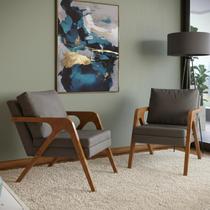 Conjunto Kit 2 Poltronas Mona Estofado Em Veludo Decorativa Moderno Pés Madeira Maciça Sala Estar Quarto Recepção