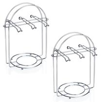 Conjunto Kit 2 Porta Xícara E Pires Com 6 Ganchos Suporte Aço Inox Conjunto Kit 2 Porta Xícara E Pires Com 6 Ganchos Suporte Aço Inox