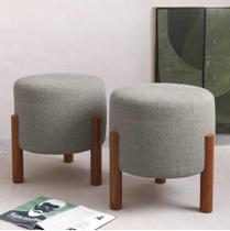Conjunto Kit 2 Puff Banqueta Linho Thor Cinza