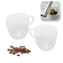 Conjunto Kit 2 Xícaras Caneca Vidro Parede Dupla 80ml Luxo Lyor