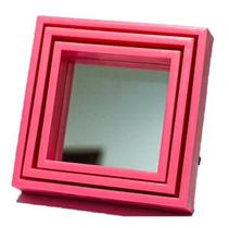 Conjunto Kit 3 Espelhos com Moldura Decoração Parede - Platina