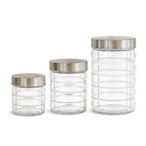 Conjunto Kit 3 Potes Herméticos de Vidro Transparente com Tampa Inox 800ml 1200ml 1600ml Conjunto Kit 3 Potes Herméticos de Vidro Transparente com Tampa Inox 800ml 1200ml 1600ml