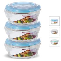 Conjunto Kit 3 Potes Vidro Hermético Redondo Tampa Marmita Mantimentos 400ml Conjunto Kit 3 Potes Vidro Hermético Redondo Tampa Marmita Mantimentos 400ml