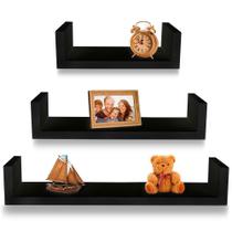 Conjunto Kit 3 Prateleiras Nicho Decorativos 60x15x10 Preto