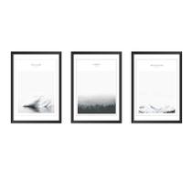 Conjunto kit 3 quadros, preto e branco, moldura e vidro