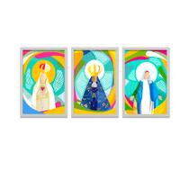 Conjunto Kit 3 Quadros Santas Católicas Moldura Branca