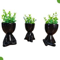 Conjunto Kit 3 Vasos Decorativos Ceramica Com Planta artificial Decoração de Sala Quarto Banheiro Lavabo - sshop