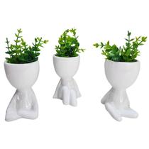 Conjunto Kit 3 Vasos Decorativos Ceramica Com Planta artificial Decoração de Sala Quarto Banheiro Lavabo - sshop