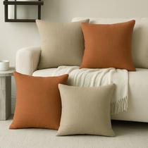 Conjunto Kit 4 Almofadas Cheia Macia em Linho Premium Sofa Decorativa 45x45 Terracota