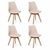 Conjunto Kit 4 Cadeiras Eames Leda La Creme Estofada Com Base de Madeira para Jantar Moderno Conjunto Kit 4 Cadeiras Eames Leda La Creme Estofada Com Base de Madeira para Jantar Moderno