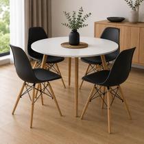 Conjunto Kit 4 Cadeiras Eiffel Preta Polipropileno Base Aramada Madeira Faia Design Moderno