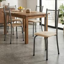 Conjunto Kit 4 Cadeiras Metal Cozinha Sala Jantar Estofada