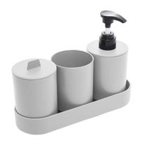 Conjunto Kit 4 Peças Banheiro Em Bambu PP Off White Lyor