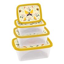 Conjunto Kit 4 Potes Marmita Retangulares Decorados Garden - Jaguar