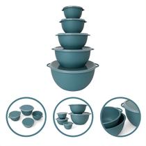 Conjunto Kit 5 Potes Organizadores Bowls Azul Com Tampa Transparente Conjunto Kit 5 Potes Organizadores Bowls Azul Com Tampa Transparente