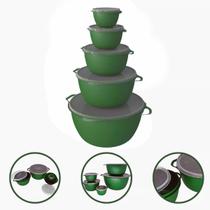 Conjunto Kit 5 Potes Organizadores Bowls Tampa Transparente Plástico Livre BPA Verde