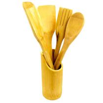 Conjunto Kit 5 Utensílios de Madeira Bambu Espátula Colher Ecológico Cozinha Culinária - K Online