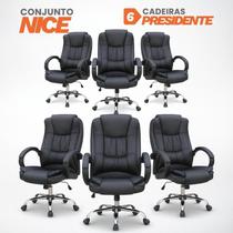 Conjunto Kit 6 Cadeiras De Escritório Presidente Ergonômica Moob Nice Giratória Preto