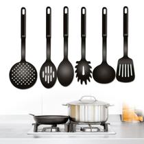 Conjunto Kit 6 Utensílios Cozinha Plástico Preto