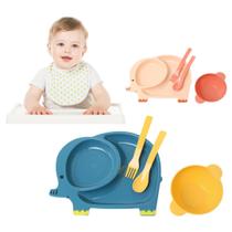 Conjunto Kit Alimentação Bebê Pratinho Infantil Tigela Divisórias Refeição Segura Confortável 4 Peça