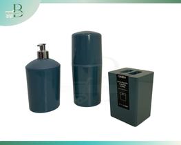 Conjunto kit banheiro completo Porta Escova, Porta Sabão e Porta algodão_cotonete Azul