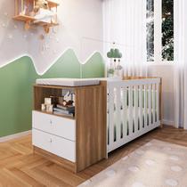 Conjunto Kit Berço Regulagem Cômoda 2 gavetas Infantil Bebê Nogal Aconchego Completa
