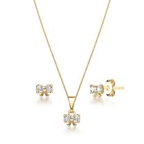 Conjunto Kit Colar Brinco Pingente Lacinho Joias Folheadas Ouro 18k